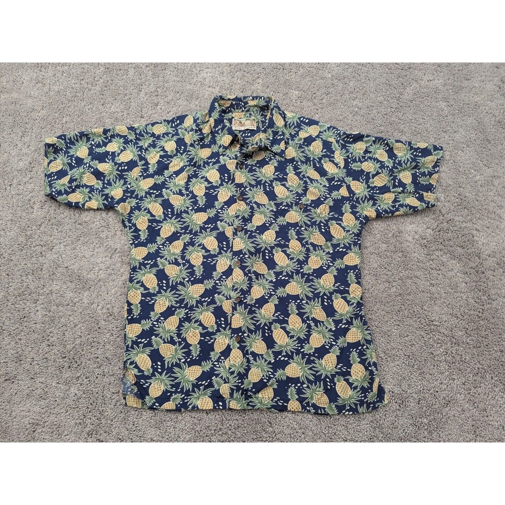 Vintage Tori Richard Button Up‎ Shirt Mens Extra Large Blue Hawaiian Pineapple